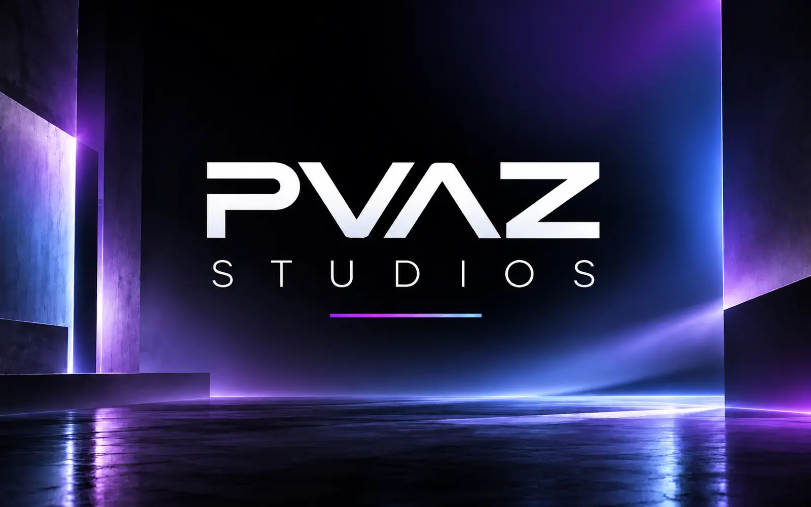 PVAZ Studios text on a dark background with purple and blue lighting